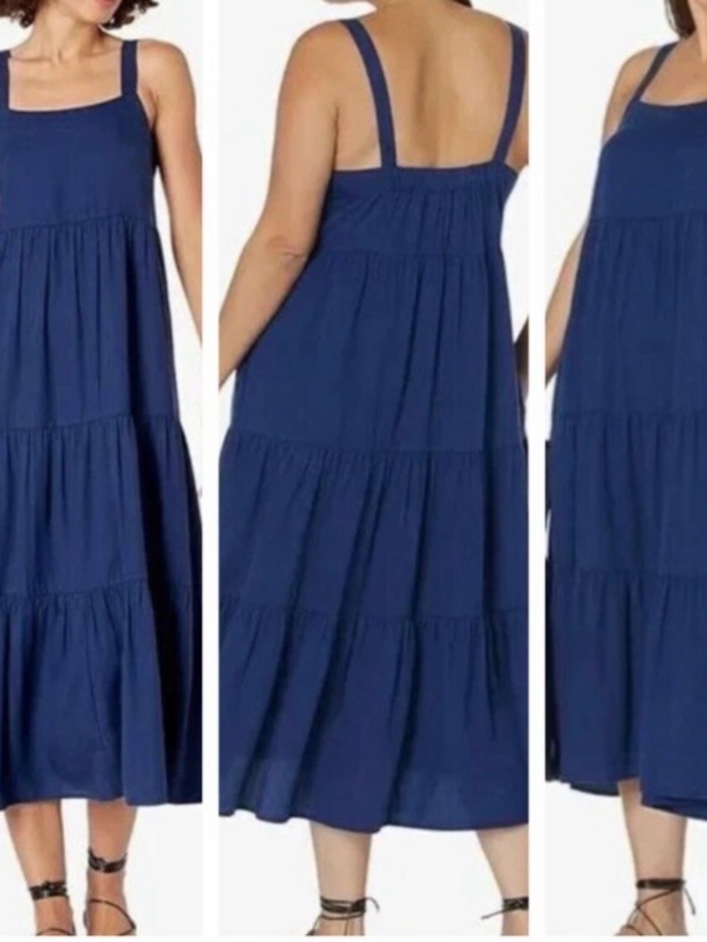 Sleeveless Tiered Midi Dress in Navy Blue